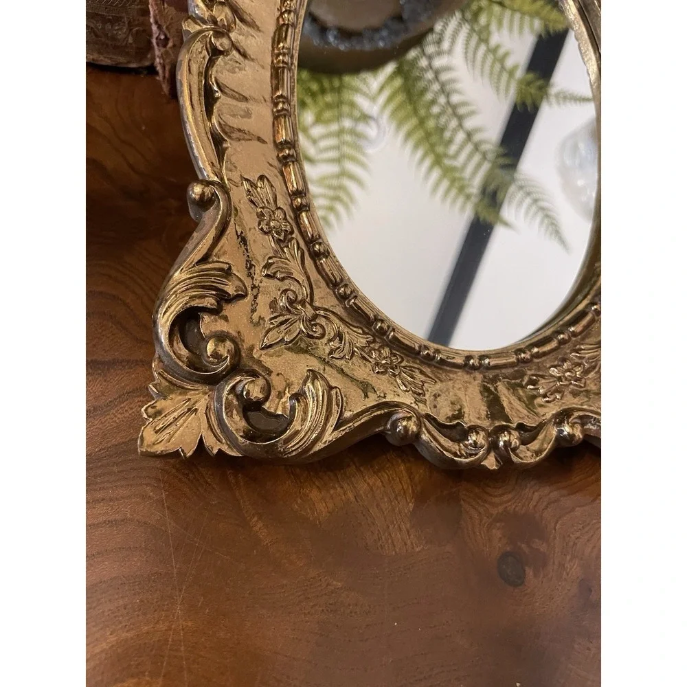 Vtg Ornate Gold Gilt Hollywood Regency  Resin Wall Mirror 6.75x8.75